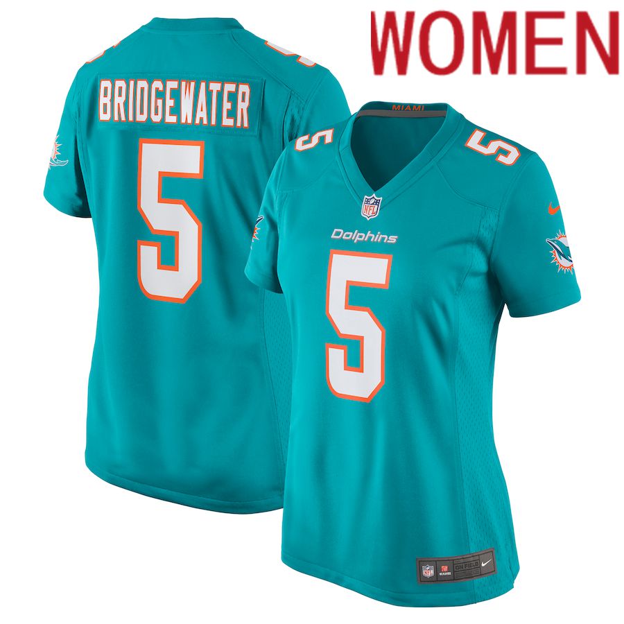 Women Miami Dolphins #5 Teddy Bridgewater Nike Aqua Game NFL Jersey
